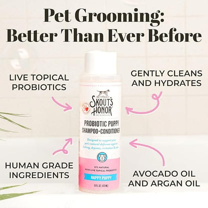 Skout’s Honor Probiotic Natural Dog Shampoo and Conditioner with Avocado Oil & Omega-3s, Gentle Puppy Shampoo, Hydrating Dog Conditioner, 97% Natural, Paraben & Sulfate-Free, Cruelty-Free, 16 oz