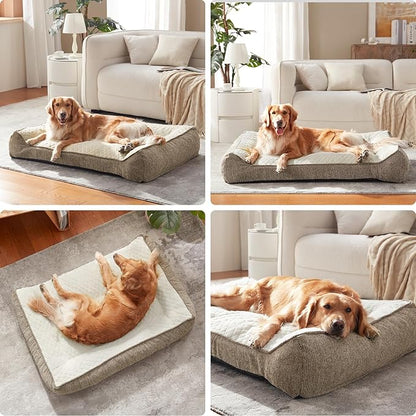 JOEJOY Extra Large Orthopedic Dog Beds Large Sized Dog, Extra Thick Supportive Big Dogs Bed with Sides, Ultra Soft Pet Bed Sofa, Beige, 48''x35''