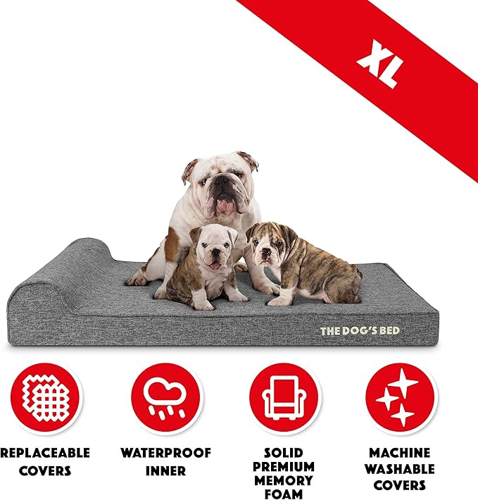 The Dog’s Bed Orthopedic Headrest Dog Bed XL Grey Linen, Memory Foam, Pain Relief for Arthritis, Hip & Elbow Dysplasia, Post Surgery, Lameness, Waterproof Washable Cover, Veterinary Approved