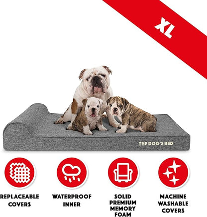 The Dog’s Bed Orthopedic Headrest Dog Bed XL Grey Linen, Memory Foam, Pain Relief for Arthritis, Hip & Elbow Dysplasia, Post Surgery, Lameness, Waterproof Washable Cover, Veterinary Approved