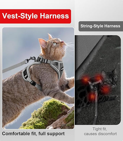 Cat Harness and Leash for Walking Escape Proof Soft Adjustable Cat Leash Breathable Comfortable Vest Easy to Wear Kitten Harness for Outdoor Travel Grey S