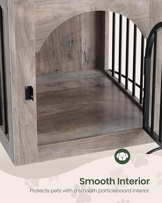 CHOEZON Dog Crate Furniture, Wooden Dog House with Charging Station and Storage Drawer, Indoor Pet Crate End Table for Small Breeds, for Living Room, Bedroom, Greige MGW01UFH