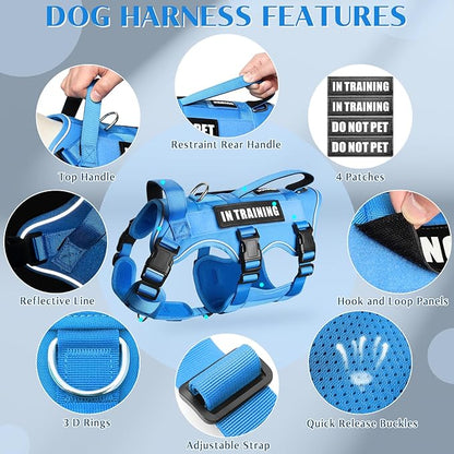 WINSEE Escape Proof Dog Harness, Service Working Molle Harness with Double Handle, Tactical Pet Vest with 4 Patches for Small Medium Large Dogs Walking Hiking Hunting