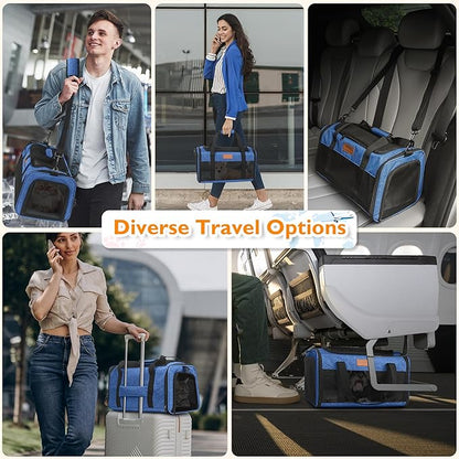 PETUX Airline Approved Pet Carrier - 17x11x9.5 in, Underseat, Top & Side Entry, Soft Sided Cat Dog Carrier for Small Cat & Dog Up to 12 lbs with Anti-Scratch Mesh & Litter Box for Travel & Vet - Blue