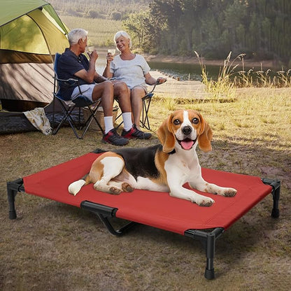 Love&go Elevated Dog Bed with Metal Frame, Cooling Raised Pet Cot for Dog and Cat (M - Red, Medium-29.9x19.5x5.5 inch)