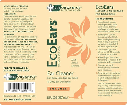 EcoEars Dog Ear Cleaner. Natural Multi-Action Formula. for Bad Discharge & Smell. Naturally Removes Foreign Matter and Cleanses The Most Difficult Ears. 100% Guaranteed