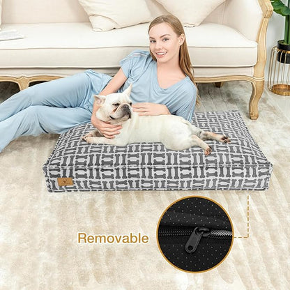 Dog Bed with Easy-Grip Handle - Shredded Memory Foam Pet Bed, Removable & Machine Washable Cover, Non-Slip Bottom, Choose from Cooling Linen or Warm Flannel Style for Dogs & Cats(Small