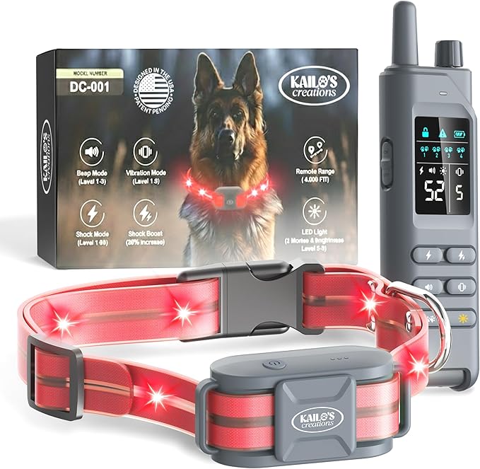 2-in-1 Dog Shock Collar with Remote & 360° LED Safety Lights – 4200FT Range Dog Training Collar, IPX8 Waterproof, 4 Training Modes, Rechargeable E-Collar for Small Medium & Large Dogs (10-120lbs)