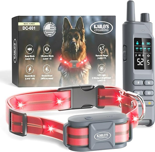 2-in-1 Dog Shock Collar with Remote & 360° LED Safety Lights – 4200FT Range Dog Training Collar, IPX8 Waterproof, 4 Training Modes, Rechargeable E-Collar for Small Medium & Large Dogs (10-120lbs)