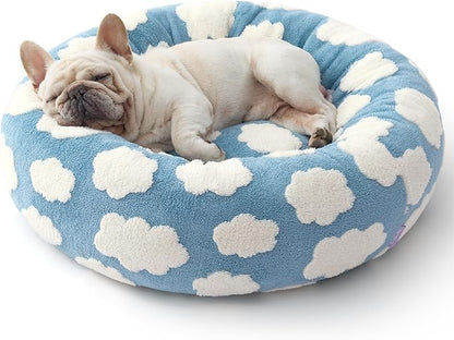 LE SURE Shown on TV Donut Dog Bed Medium Size Dog - Round Cat Beds Indoor as Bed Gift for Calming with Washable Cover, Cute Home Decor Bed with Jacquard Shaggy Plush & Anti Slip Bottom, 30 Inch, Blue