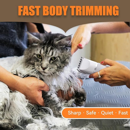 Bautrium Cat Grooming Clippers Kit with Paw Trimmer, 3 in 1 Electric Pet Hair Trimmer Supplies for Thick Matted Hair, Heavy Coat Butt Shaver Cat Razor Fur Trimmer for Dogs at Home (White)