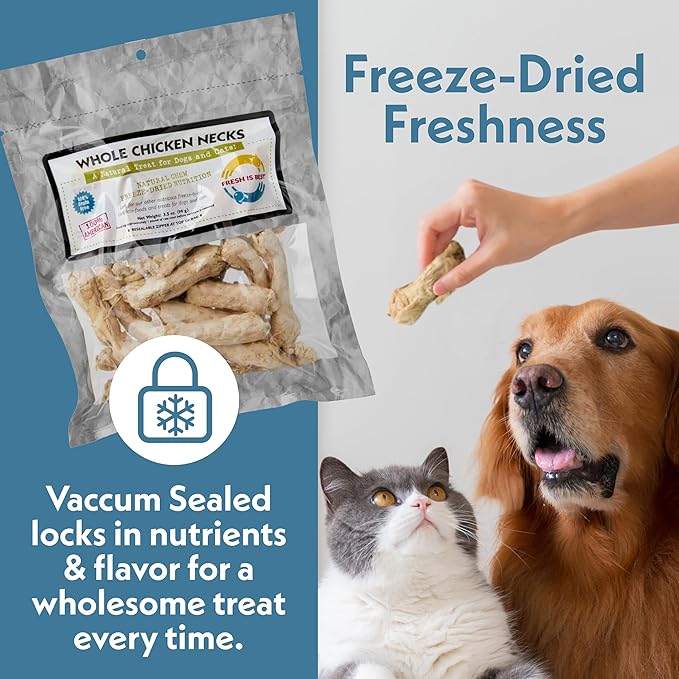 Fresh Is Best Freeze Dried Dog Treats - Raw Chicken Necks for Dogs & Cats - Training Treats for Dogs in Resealable Zipper Bag - High-Protein Single Ingredient Dog Treat - Made in The USA