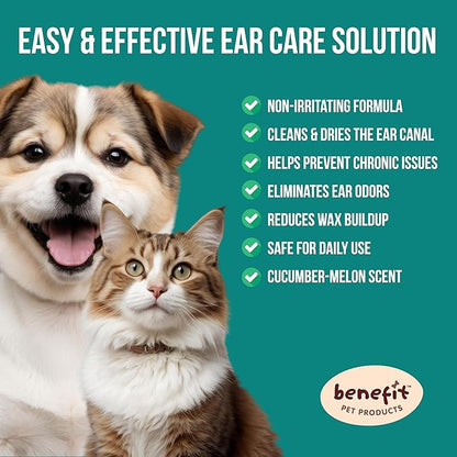 Benefit Pet Products Dog Ear Wipes - Ear Cleaner for Dogs to Prevent Infections, Itching & Odor - Aloe & Eucalyptus, Grooming Wipes - 100 Count