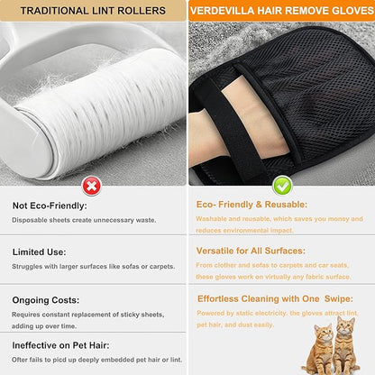 3/4PCS Pet Hair Removal Glove for Cats & Dogs, Upgraded Five-Finger Electrostatic Pet Hair Remover Glove, Reusable Magic Brush Pet Hair Removal Tool for Laundry, Couch, Carpet & Car Seat (black 4pcs)