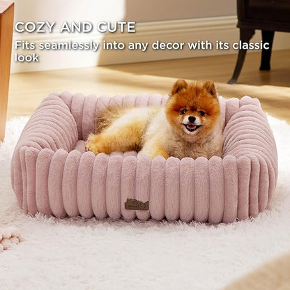 Bedsure ComfyFleece Washable Dog Bed for Medium Dogs - Cute Furry Puppy Beds, Rectangle Orthopedic Corduroy Fleece Pet Beds with Removable Zipper Cover, 30x24x8inches, Blush Pink