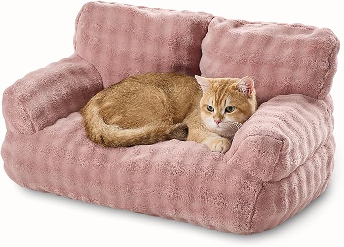 Yaning Cat Couch Bed, Cute Soft Pet Sofa for Indoor Cats Kittens Puppies with Removable Washable Cover, 26"x15", Dusty Pink