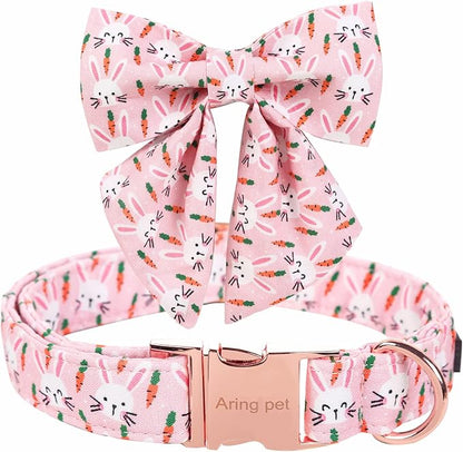 ARING PET Easter Dog Collar-Cute Rabbit Dog Collar with Sailor Bowtie, Cotton Adjustable Carrots Dog Collars with Metal Buckle
