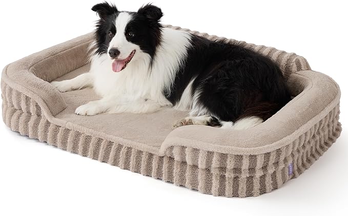LE SURE Cute L-Plus Dog Beds, Orthopedic Waterproof Large Pet Bed with Sides, High Back Non-Slip Bottom and Egg-Crate Foam Dog Couch Sofa with Washable Removable Cover, Hazel