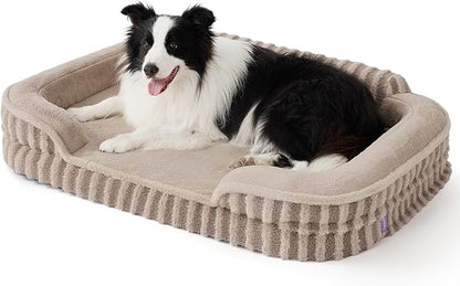 LE SURE Cute L-Plus Dog Beds, Orthopedic Waterproof Large Pet Bed with Sides, High Back Non-Slip Bottom and Egg-Crate Foam Dog Couch Sofa with Washable Removable Cover, Hazel