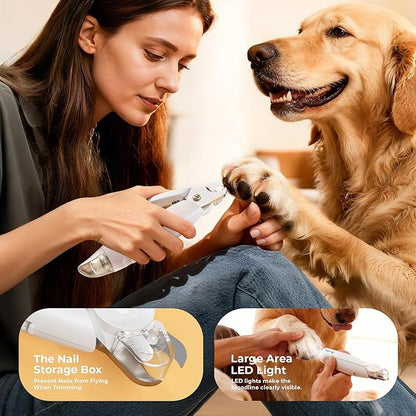 Taruphic 2-in-1 Dog Nail Clippers & Dog Nail Trimmers for Small Medium Large Dogs Cats Pets with Spash Guard, Nail Clipper for Dogs Quiet, USB Rechargeable, Dog Nail Clippers with 2 LED Large Light