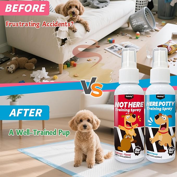 Mesboizy Dog Pee Spray Set, Includes Here Potty & Not Here Training Spray, Puppy Pee Spray, Helps Dogs Develop Proper Potty Habitss (3.38 fl oz Each)