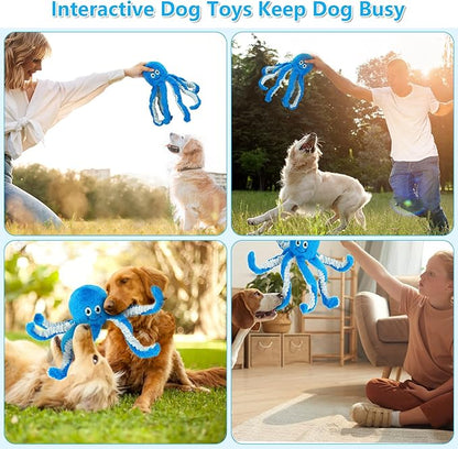 Eneston Dog Toys with Crinkle Paper- Octopus Stuffed Dog Squeak Toy Interactive Tug of War Puppy Toys for Small, Medium, Large Dogs