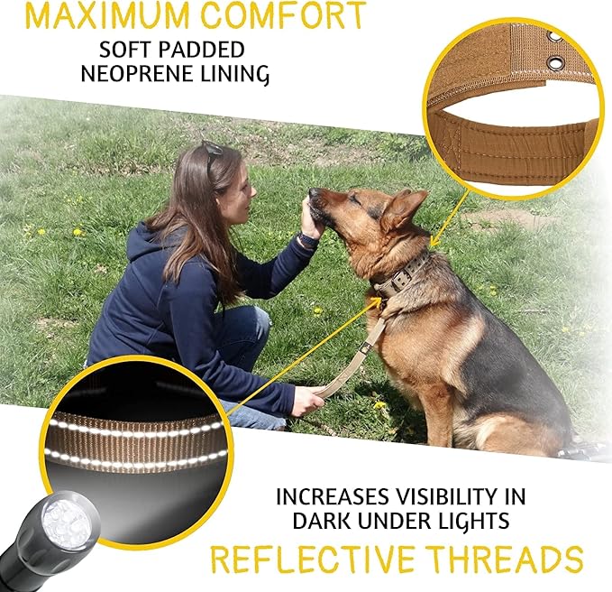ADITYNA Heavy Duty Dog Collar for Extra-Large Dogs - Reflective Big XL Collar with Handle for Training, and Walking - Wide, Thick, Tactical, Soft Neoprene Padded
