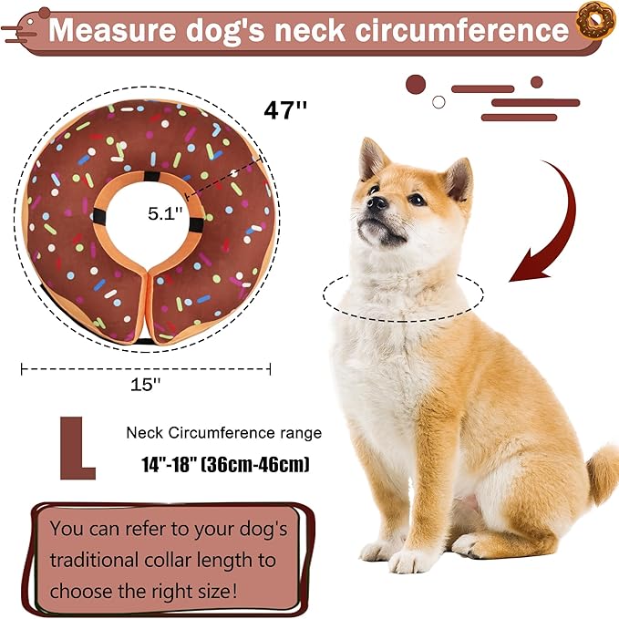 Recovery Donut Collar for Dogs & Cat,Inflatable Dog Cone Collar Alternative After Surgery,Soft Dog Cone for Large Medium Small Pet, Adjustable Pet Neck Donut(Brown,Large)
