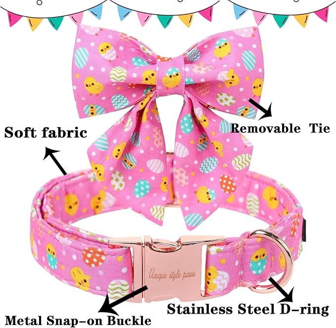 Unique style paws Easter Dog Collar with Bow Easter Eggs Chicken Collar with Flower for Small Medium Large Boys Girls Dogs