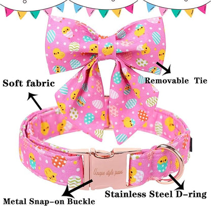 Unique style paws Easter Dog Collar with Bow Easter Eggs Chicken Collar with Flower for Small Medium Large Boys Girls Dogs