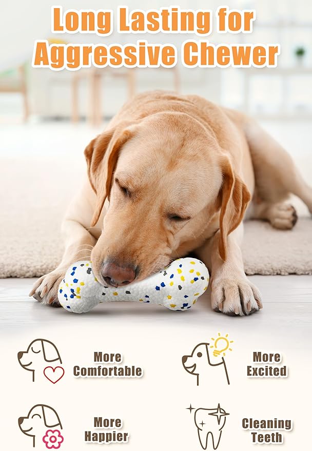 Moonorange 2Pcs Bone Dog Balls+Rugby Dog Toys for Aggressive Chewers, Indestructible Tennis Balls for Dogs (Bone+Rugby)