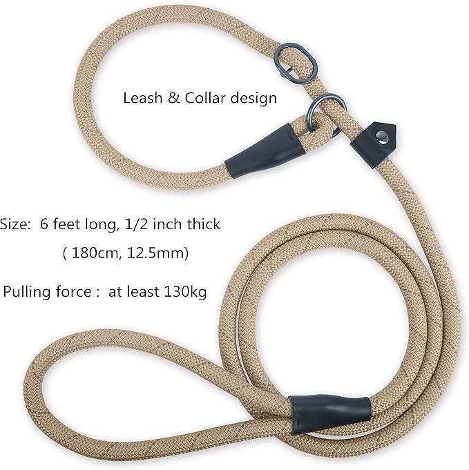 6FT Reflective Dog Leash Rope Slip Lead, Heavy Duty Loop Leash for Large Dogs, Slip Pet Lead