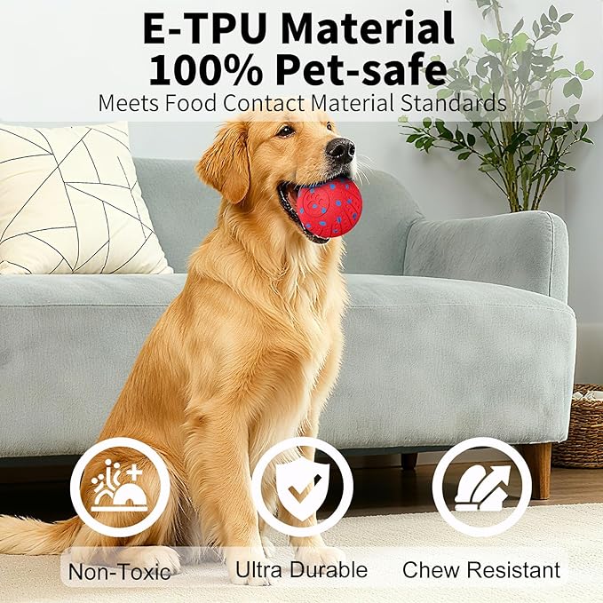 NETRCO Smart Interactive Dog Toys, Activated Moving, Bouncing, Rotating Ball for Medium/Large Dogs, 2025 E-TPU Material, Motion-Activated Dog Gift to Keep Them Busy (Orange) (Red)