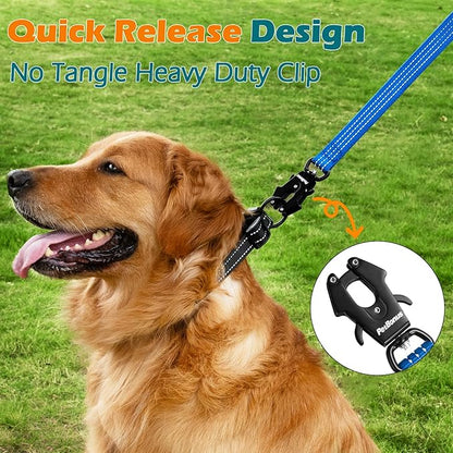 PetBonus Heavy Duty Short Dog Leash, 24 Inch Nylon Traffic Leash with Quick Release Clip, Comfortable Padded Handle, Reflective Training Lead for Medium Large Dogs (Dark Blue, 24")