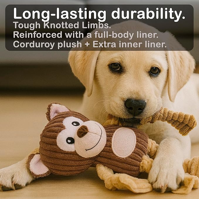 Jalousie Plush Toys Assortment Value Bundle Puppy Pet Mutt Squeak Toy for Medium Large Dogs (5 Pack Knotted)