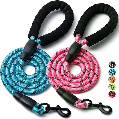 2 Pack Dog Leash, 4/5//6 FT Heavy Duty Nylon Rope Pet Leashes with Comfortable Padded Handle, Reflective Dog Leashes for Small Medium and Large Dogs (4FT-1/2,Blue/Pink)
