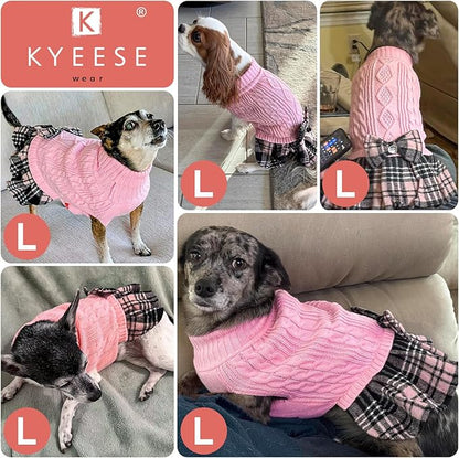 KYEESE Dog Sweater Soft Turtleneck Pet Sweater Dress Stretchy Cat Sweaters Thick Dogs Clothes with Bowtie Warm Pullover Pet Coats Comfy Knitwear Dog Sweaters for Small Dogs Girl, Pink, Large