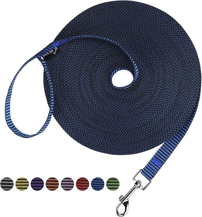 Hi Kiss Dog/Puppy Obedience Recall Training Agility Lead - 15ft 20ft 30ft 50ft 100ft Training Leash - Great for Training, Play, Camping, or Backyard(20ft,Black_Blue)