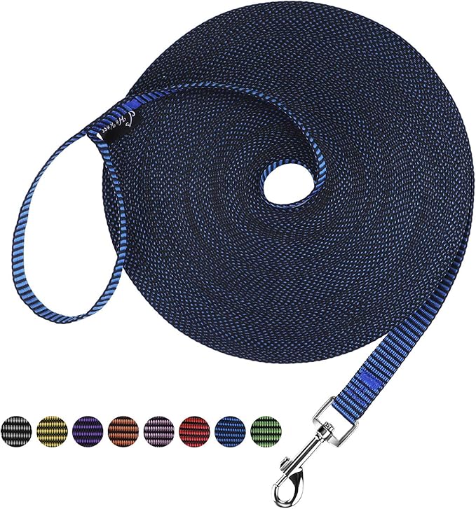 Hi Kiss Dog/Puppy Obedience Recall Training Agility Lead - 15ft 20ft 30ft 50ft 100ft Training Leash - Great for Training, Play, Camping, or Backyard(15ft,Black_Blue)