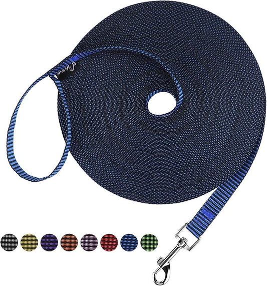 Hi Kiss Dog/Puppy Obedience Recall Training Agility Lead - 15ft 20ft 30ft 50ft 100ft Training Leash - Great for Training, Play, Camping, or Backyard(100ft,Black_Blue)