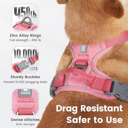 Pawaii No Pull Dog Harness with Pet ID Tag,Reflective Strips No Choke Front O Ring Breathable Mesh Adjustable Soft Padded Pet Vest with Easy Control Handle for Medium Dogs