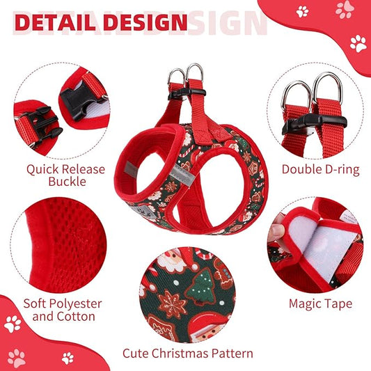 KOOLTAIL Christmas Dog Harness for Small Medium Dogs,Dog Harness and Leash Set, Step in No Pull Soft Mesh Padded Adjustable and Reflective Pet Vest Harness Puppy, Extra Harness for XS S Dogs, S
