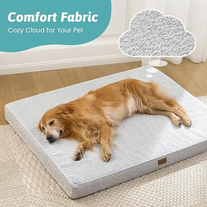 COZY KISS Big Dog Bed for Giant Dogs, Rectangular XXL Orthopedic Dog Beds Extra Large, Foam Anti-Slip Bottom Pet Mat with Washable Removable Cover, Suitable for Pet Up to 150 lbs, 54x44x4 inch, Grey