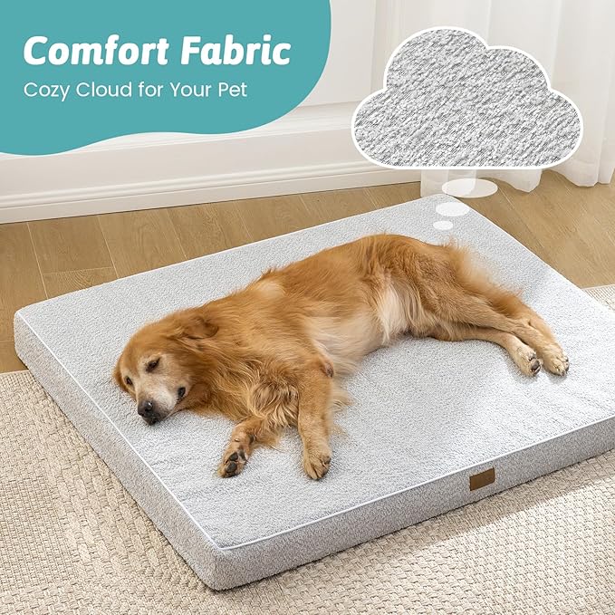COZY KISS Dog Crate Bed for Large Size Dogs, Rectangular Orthopedic Dog Beds, Foam Anti-Slip Bottom Pet Mat with Washable Removable Cover, Suitable for Pet Up to 75 lbs, 36x27x3 inch, Grey