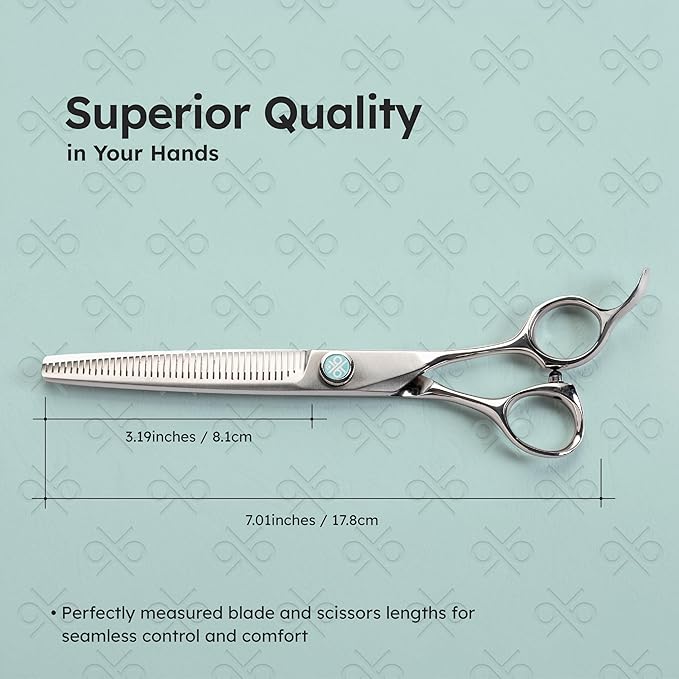 7” Dog Grooming Chunker Scissors – 42 Teeth, VG10 Japanese Steel User-Friendly Pet Thinning Shears | Matte Anti-Glare Finish | Lightweight, Ergonomic, Handcrafted | Thinning Rate 50% | K9 Shears