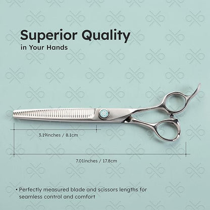 7” Dog Grooming Chunker Scissors – 42 Teeth, VG10 Japanese Steel User-Friendly Pet Thinning Shears | Matte Anti-Glare Finish | Lightweight, Ergonomic, Handcrafted | Thinning Rate 50% | K9 Shears