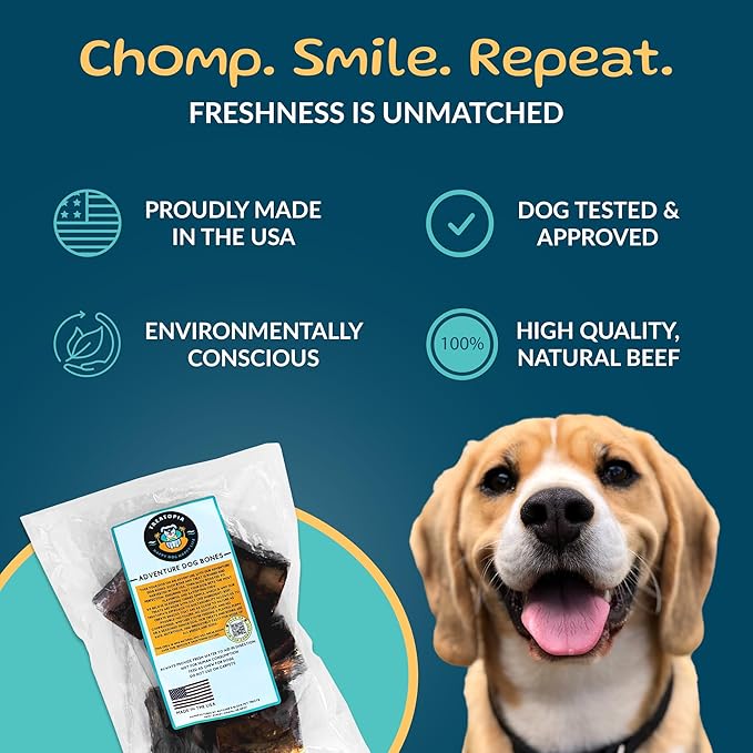 TREATOPIA Adventure Beef Marrow Dog Bones, Dynamo, 3”, 6 PC - All-Natural, Center-Cut, Long-Lasting, Healthy, Single Ingredient, Hand-Trimmed, Slow-Roasted, Made in The USA, No Additives