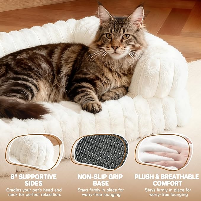 QOKO Cat Bed, Cat Beds for Indoor Cats, Winter Self Warming Pet Sofa Bed, Washable Medium Pet Bed for Puppy and Small to Large Kitten with Anti-Slip Bottom, Fits Up to 65lbs Pets