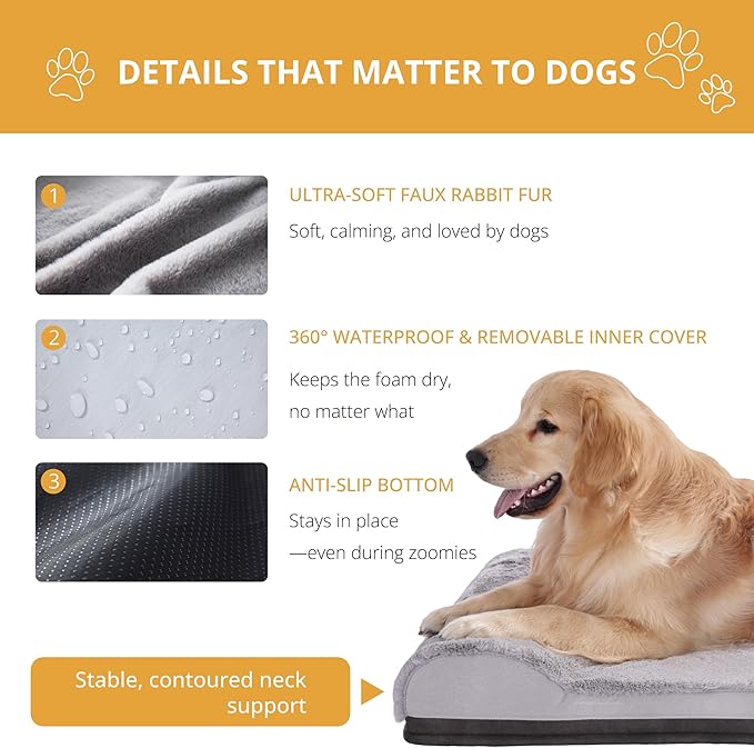 EGOHOME Orthopedic Dog Bed for Large Dogs,Waterproof Dog Crate Bed with Pillow,Egg Crate Charcoal Foam Pet Beds Mat with Removable Cover & Anti-Slip Bottom-Grey,35x22x5 Inches