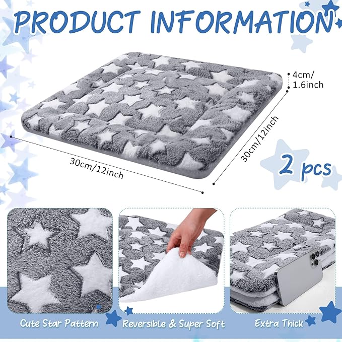 VitalCozy 2 Pack Self Warming Cat Mat Self Heating Pad Bed Reversible Machine Washable Reflects Body Heat Warm Thermal Pet Pad Crate Blanket for Feral and Indoor Cat (Grey,12'' X 12'',Star)